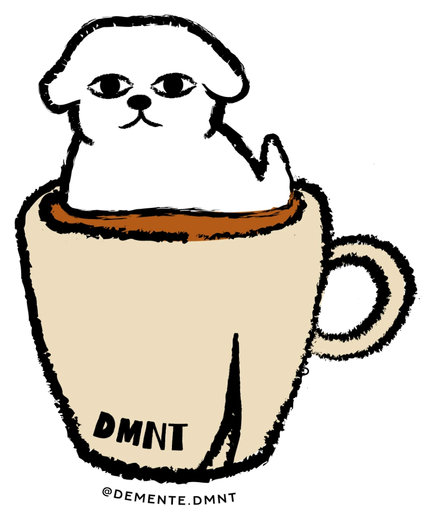 El perrito de Demente sentado en una taza